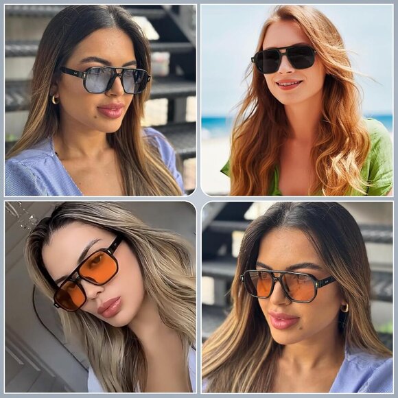 Retro Square Aviator Sunglasses Women Men Vintage 70s Fashion UV Protection - Picture 2 of 6